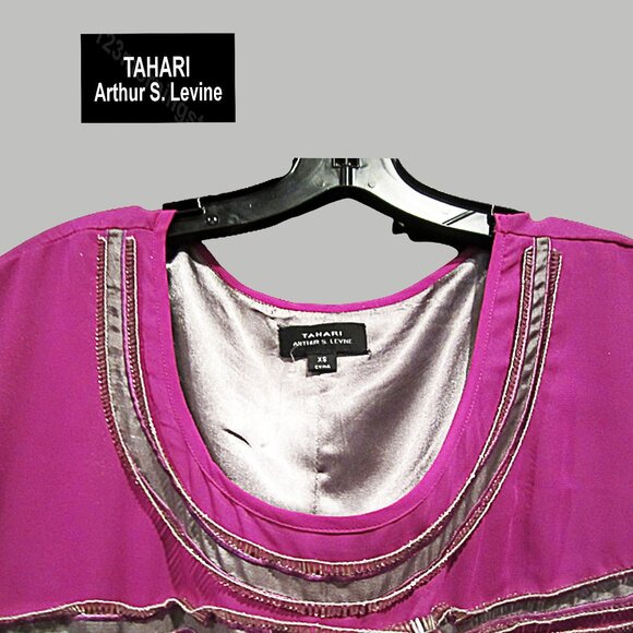 TAHARI ASL NEW Embellished Silver Ribbon Violet Cocktail Sheath Mini Dress — XS - Picture 9 of 13